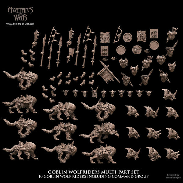 Goblin Wolf Riders multi-part regiment (10 miniatures) - Only-Games