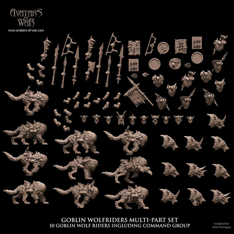 Goblin Wolf Riders multi-part regiment (10 miniatures) - Only-Games