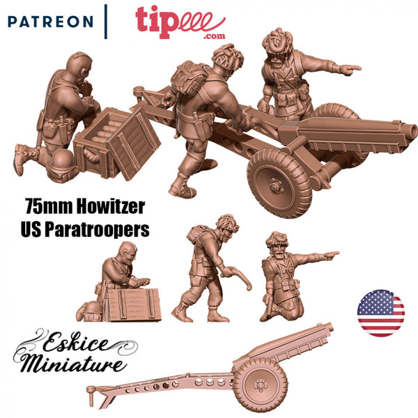 75mm howitzer US paratroopers - 28mm - Only-Games