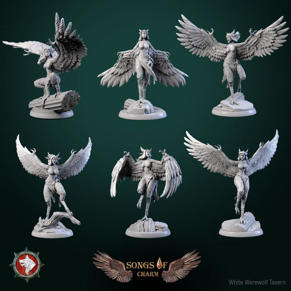 Harpy set 6 miniatures 32mm pre-supported - Only-Games