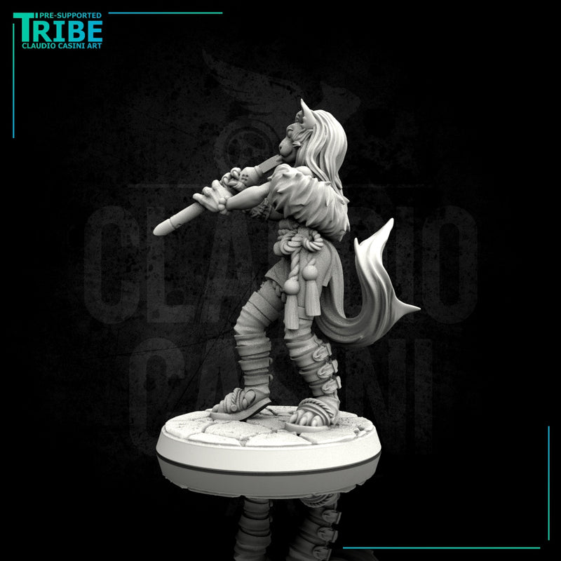 (0079) Female felinid bard with magic flute - Only-Games