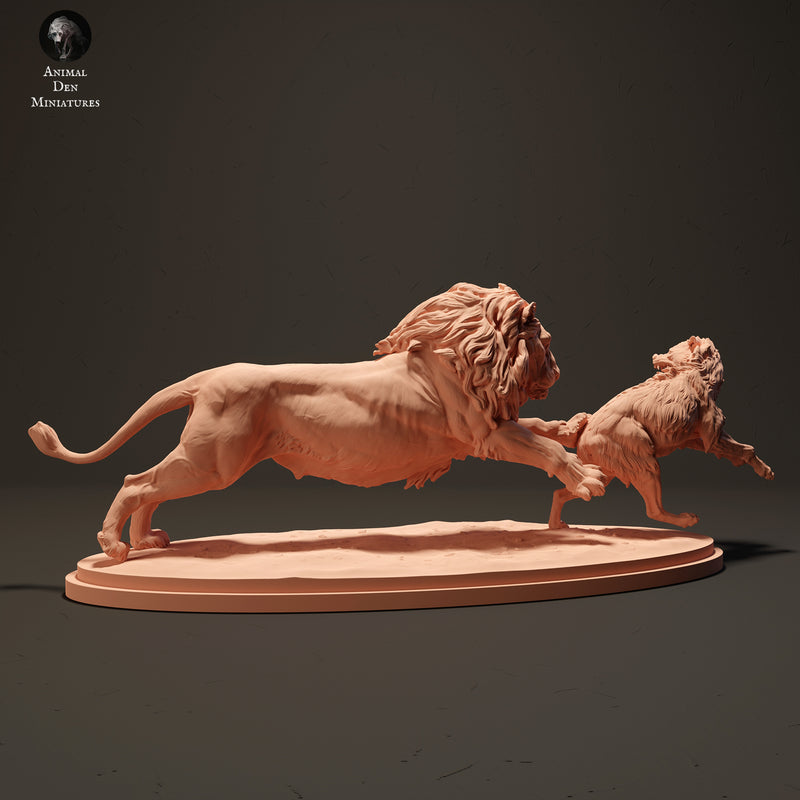 Lion Hunting a Spotted Hyena 1/20 - Only-Games