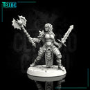 (0007) Female human elf half-orc tiefling barbarian with sword and axe - Only-Games