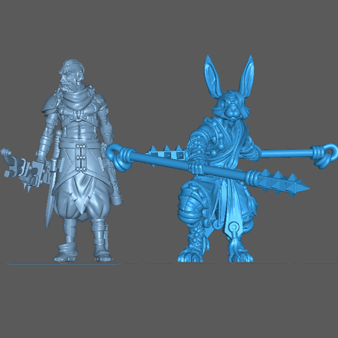 (0176) Male rabbitfolk monk shaolin with two clubs - Only-Games