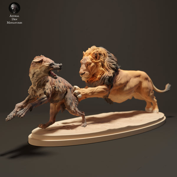 Lion Hunting a Spotted Hyena 1/18 - Only-Games