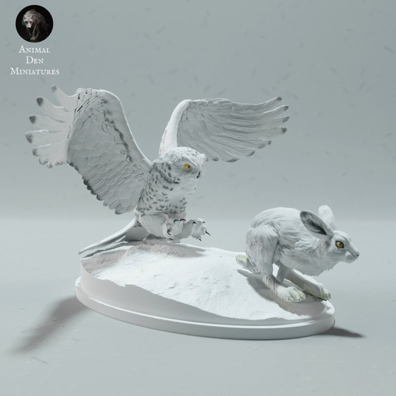 Snowy Owl Hunting Arctic Hare - Only-Games