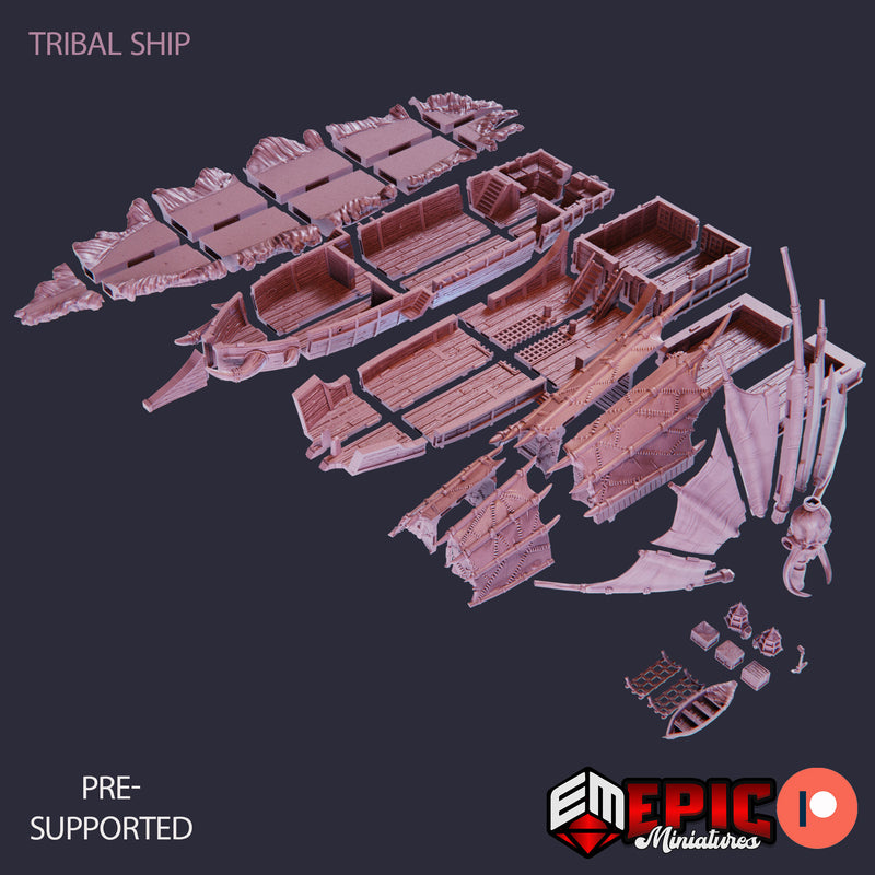 Tribal Ship - The Ramhorn / Orc Pirate War Boat / Corsair Sailing - Only-Games