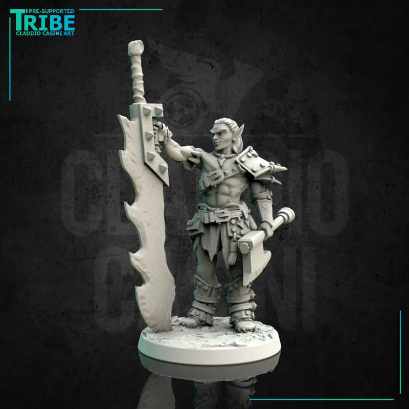 (0168) Male human elf firbolg tiefling half-orc barbarian monster hunter with a huge sword - Only-Games
