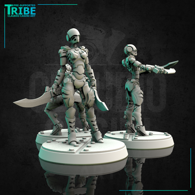 (0118) Female android robot cyborg ninja assassin sci-fi with knives three pose - Only-Games