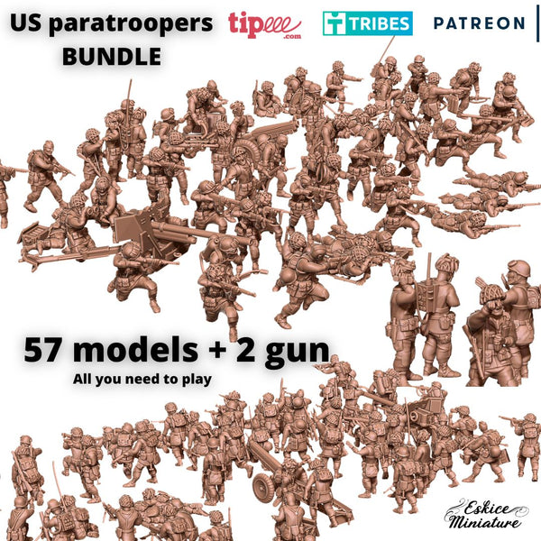 US paratroopers detachment - 28mm BUNDLE - 57 models + 2 guns - Only-Games