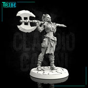 (0096) Female human elf half-orc tiefling firbolg barbarian with big axe - Only-Games