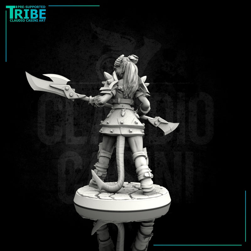 (0021) Female human elf half orc tiefling barbarian with halberd - Only-Games
