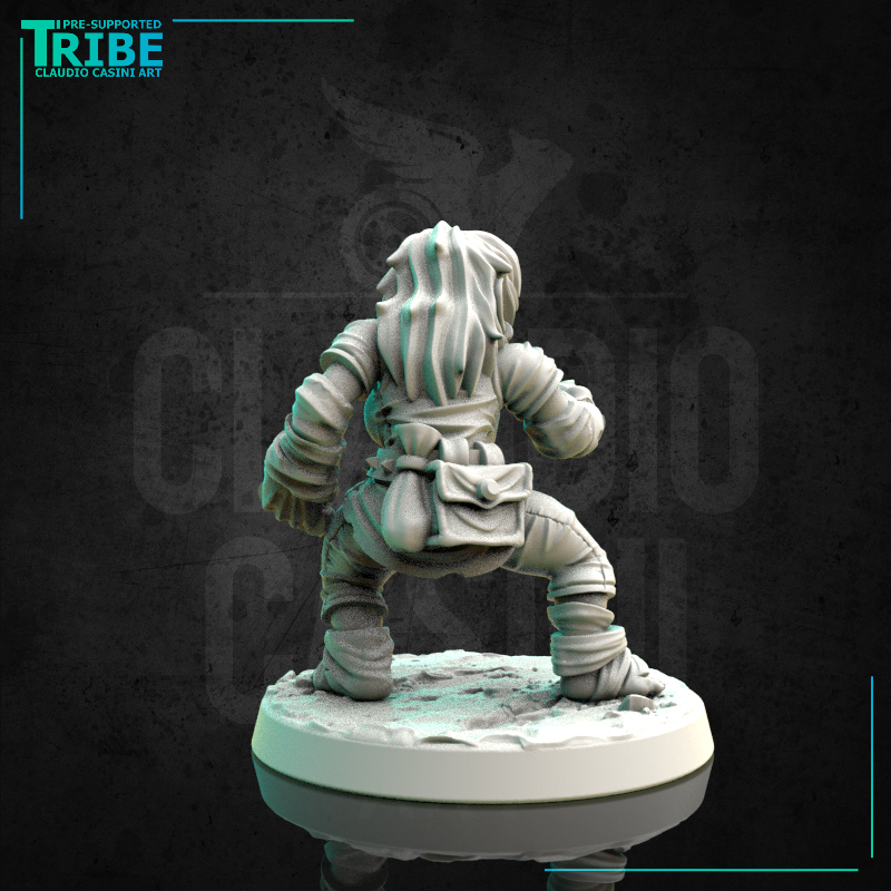 (0170) Female halfling hobbit monk with a brass knuckles 3D File Logo  3D - Only-Games