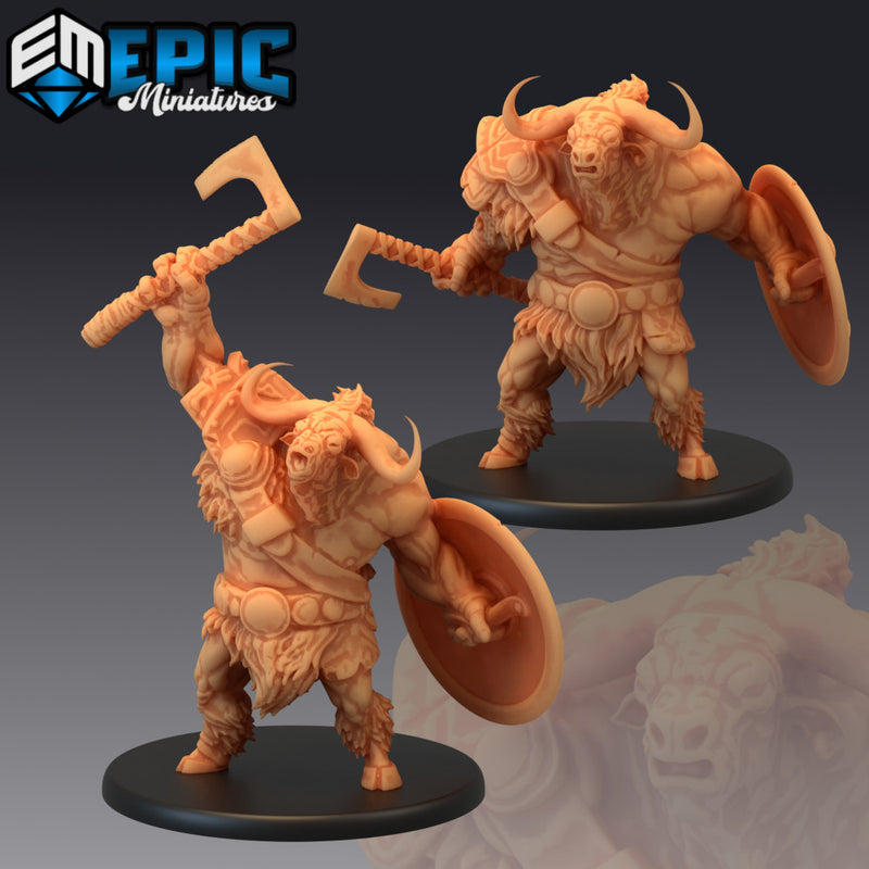 Longhorn Minotaur Set / Axe & Shield Bulky Warrior / Half Bull Man Collection - Only-Games