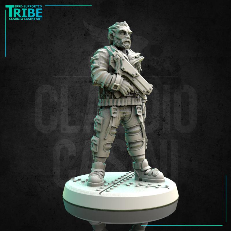 (0172) Male military soldier mercenary with a uzi - Only-Games
