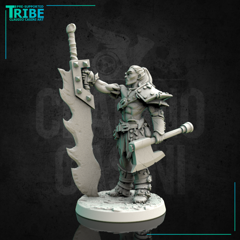 (0168) Male human elf firbolg tiefling half-orc barbarian monster hunter with a huge sword - Only-Games