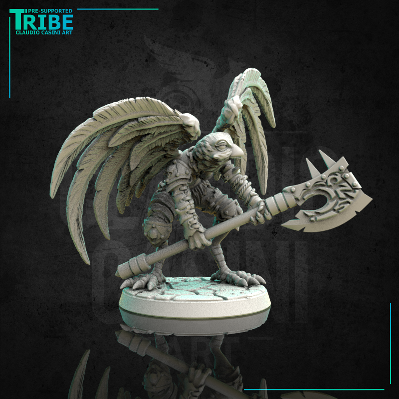 (0169) Female Featherfolk barbarian warrior with a two hands axe - Only-Games