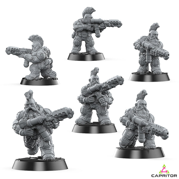 Tactical Space Dwarves "Flamethrower" Squad (6 X Models) - Only-Games