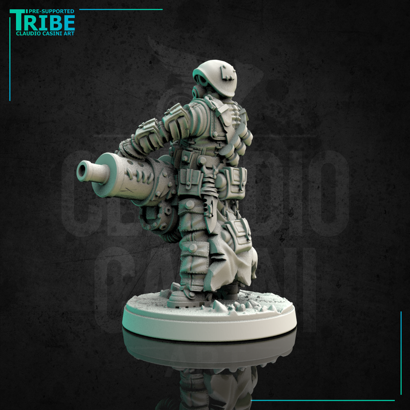 (0138) Male post-apocalyptic sci-fi soldier with antigas mask and heavy cannon, gatling - Only-Games