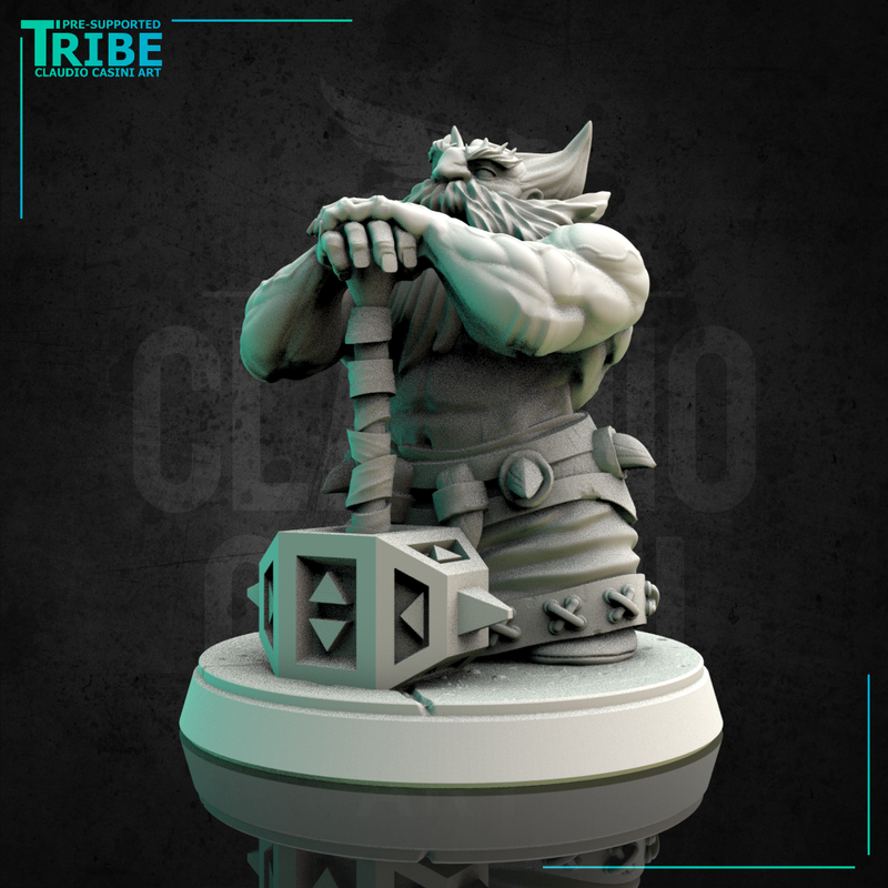 (0134) Male dwarf barbarian warrior with two hands hammer - Only-Games