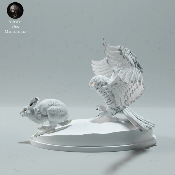 Snowy Owl Hunting Arctic Hare - Only-Games