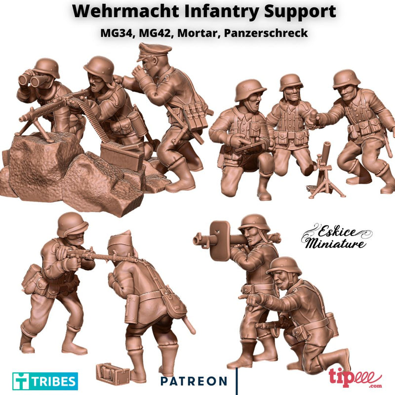 10 german soldiers of Wehrmacht with MG34, MG42, Panzerschreck and mortar - 28mm - Only-Games