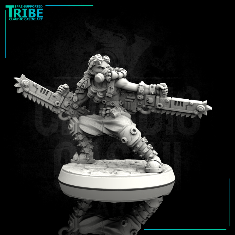 Male post-apocalyptic sci-fi warrior with chainsaws (0105) - Only-Games