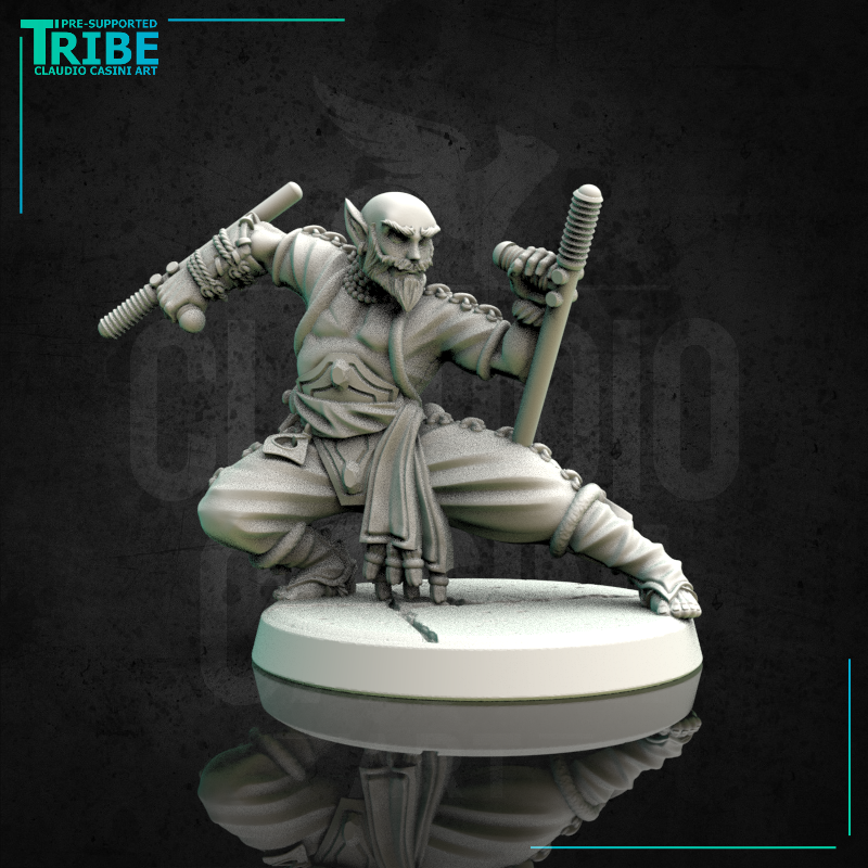 (0162) Male human tiefling half-orc firbolg elf monk with sticks - Only-Games