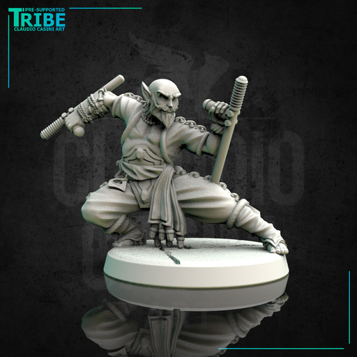 (0162) Male human tiefling half-orc firbolg elf monk with sticks - Only-Games