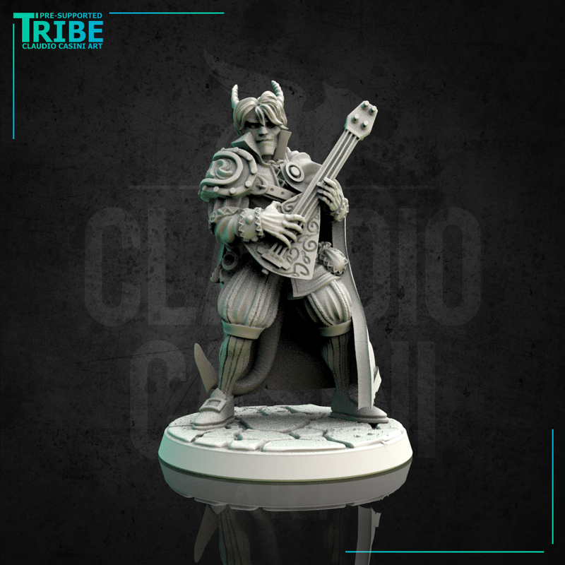 (0082) Male human elf tiefling half orc bard with lute - Only-Games
