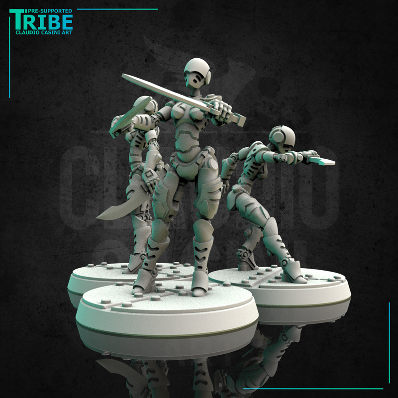 (0118) Female android robot cyborg ninja assassin sci-fi with knives three pose - Only-Games