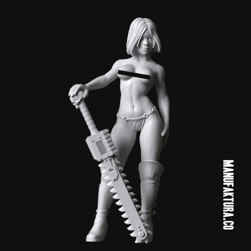 Dom Series 01f - Topless Commissar Girl with Chainsaw Sword - Only-Games