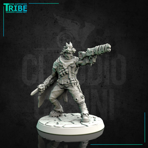 (0165) Male sci-fi post-apocalyptic warrior with mechanical arm and gun - Only-Games