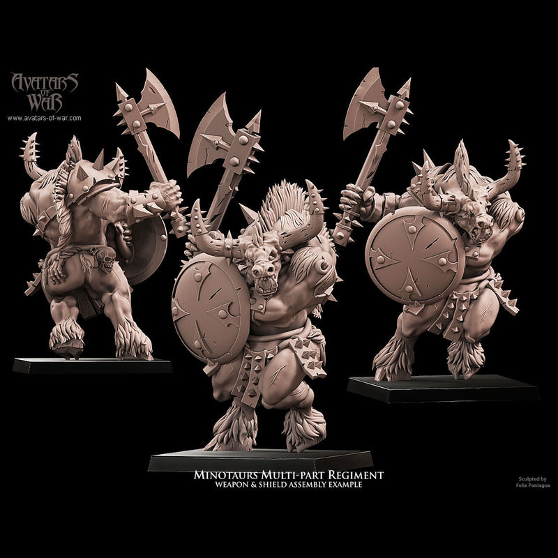 Minotaurs with weapon & shield multi-part regiment (5 miniatures) - Only-Games