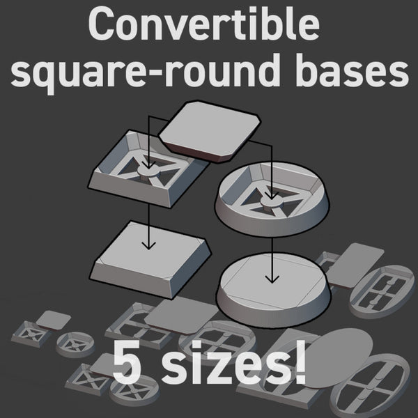 Convertible square-round bases set 5 sizes | seamless 20mm square to 25mm round and more! - Only-Games