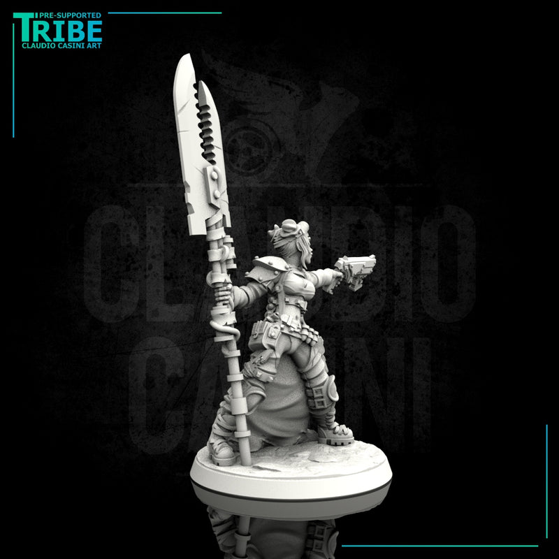 Female sci-fi post-apocalyptic street warrior with blade and rifle (0103) - Only-Games