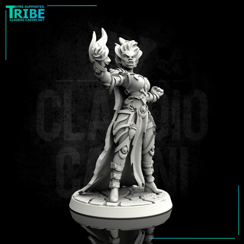 (0032) Female human elf half orc tiefling elemental fire wizard - Only-Games
