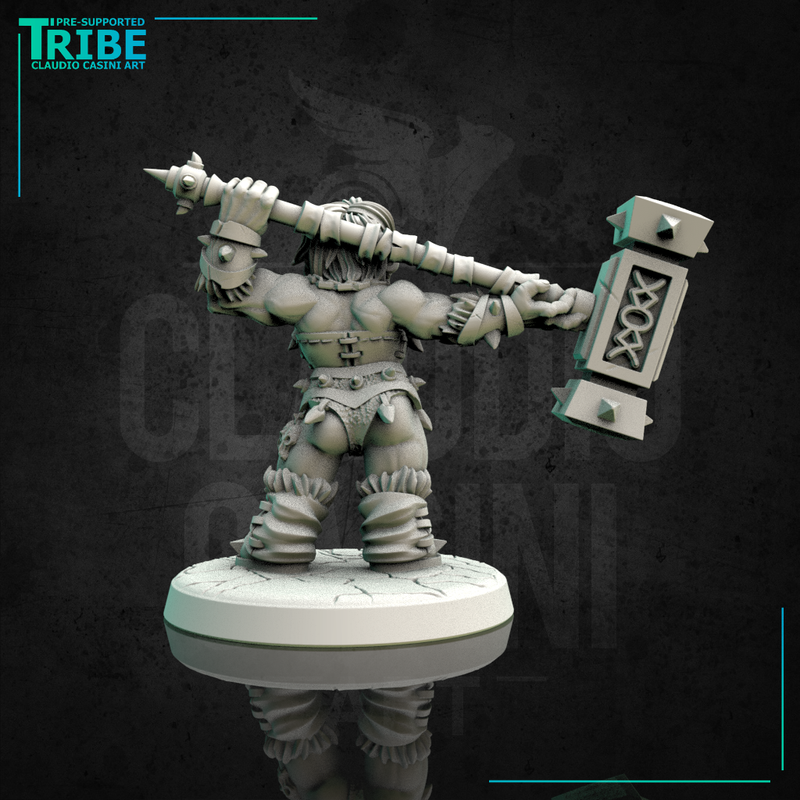 (0145) Female dwarf barbarian with a two hands big hammer - Only-Games