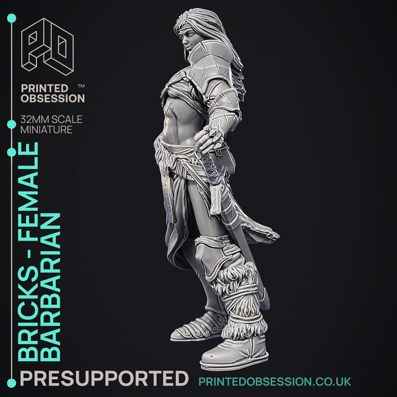 'Bricks' Female Barbarian - 32, 75, or 100 mm Model - Only-Games