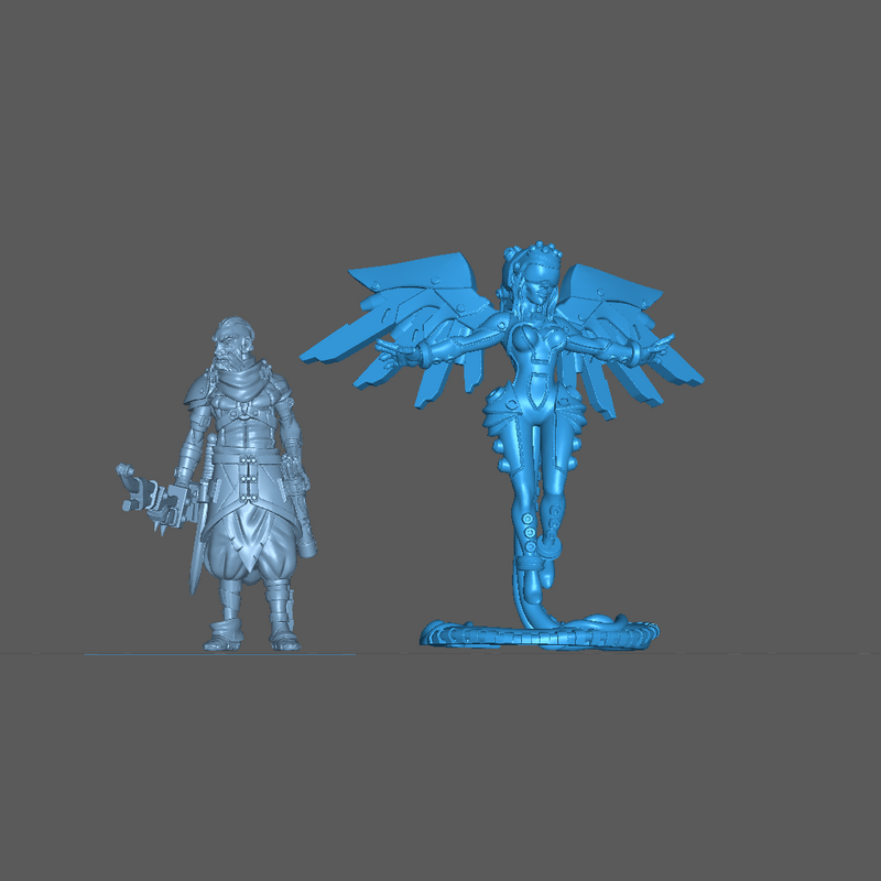 (0100) Female cyberpunk net-runner with wings and connection cable - Only-Games