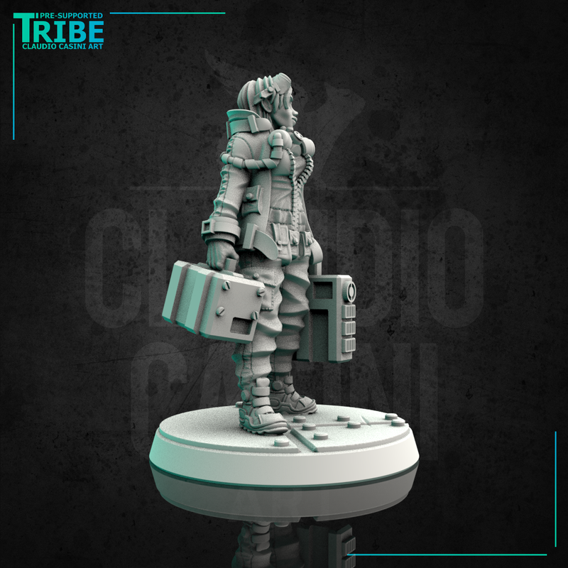 (0080) Female mechanic medic cyberpunk with medi-kit and tool bag - Only-Games