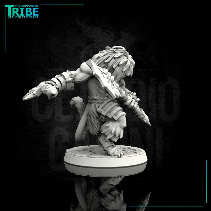 (0092) Male felinid barbarian with two axes - Only-Games