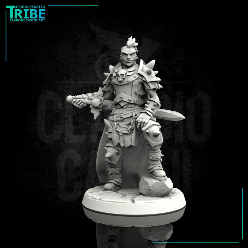 (0014) Male human elf half orc tiefling barbarian commander with sword - Only-Games