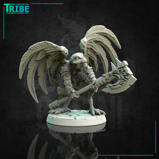 (0169) Female Featherfolk barbarian warrior with a two hands axe - Only-Games