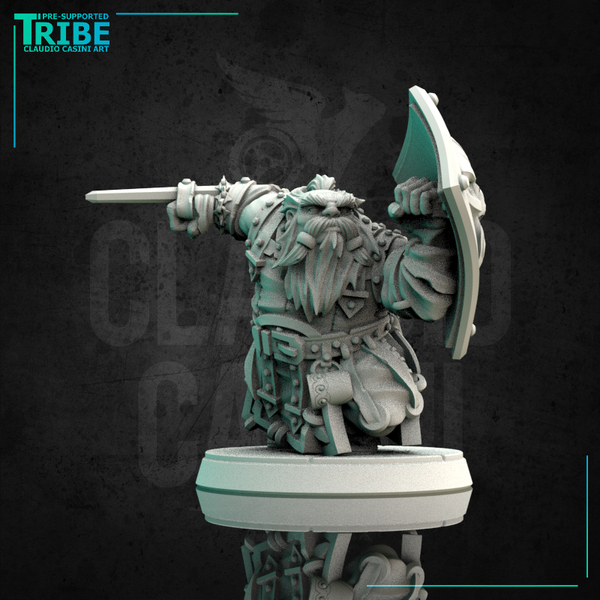 (0158) Male dwarf warrior with a shield and an arm-blade - Only-Games
