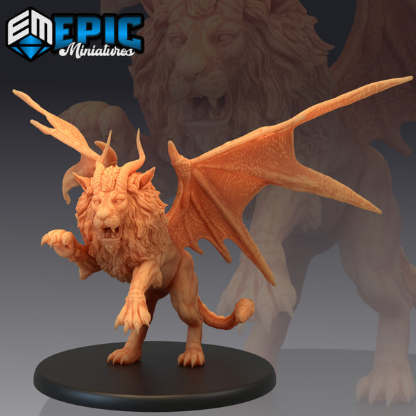 Manticore Attacking / Mythical Desert Creature / Winged Lion Scorpion Hybrid - Only-Games