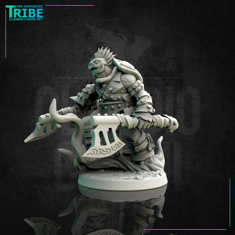 (0154) Male turtle man warrior with axes - Only-Games