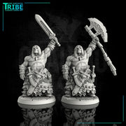 (0034) Male human orc half-orc barbarian warrior with sword and big axe - Only-Games