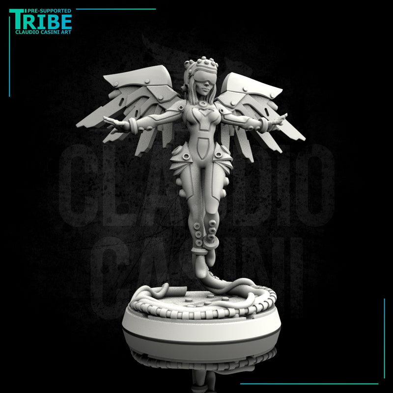 (0100) Female cyberpunk net-runner with wings and connection cable - Only-Games