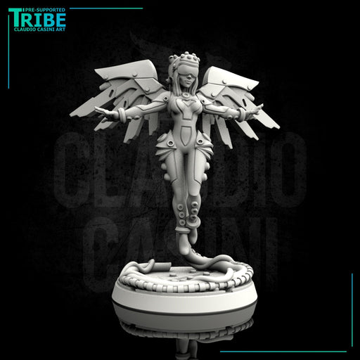 (0100) Female cyberpunk net-runner with wings and connection cable - Only-Games